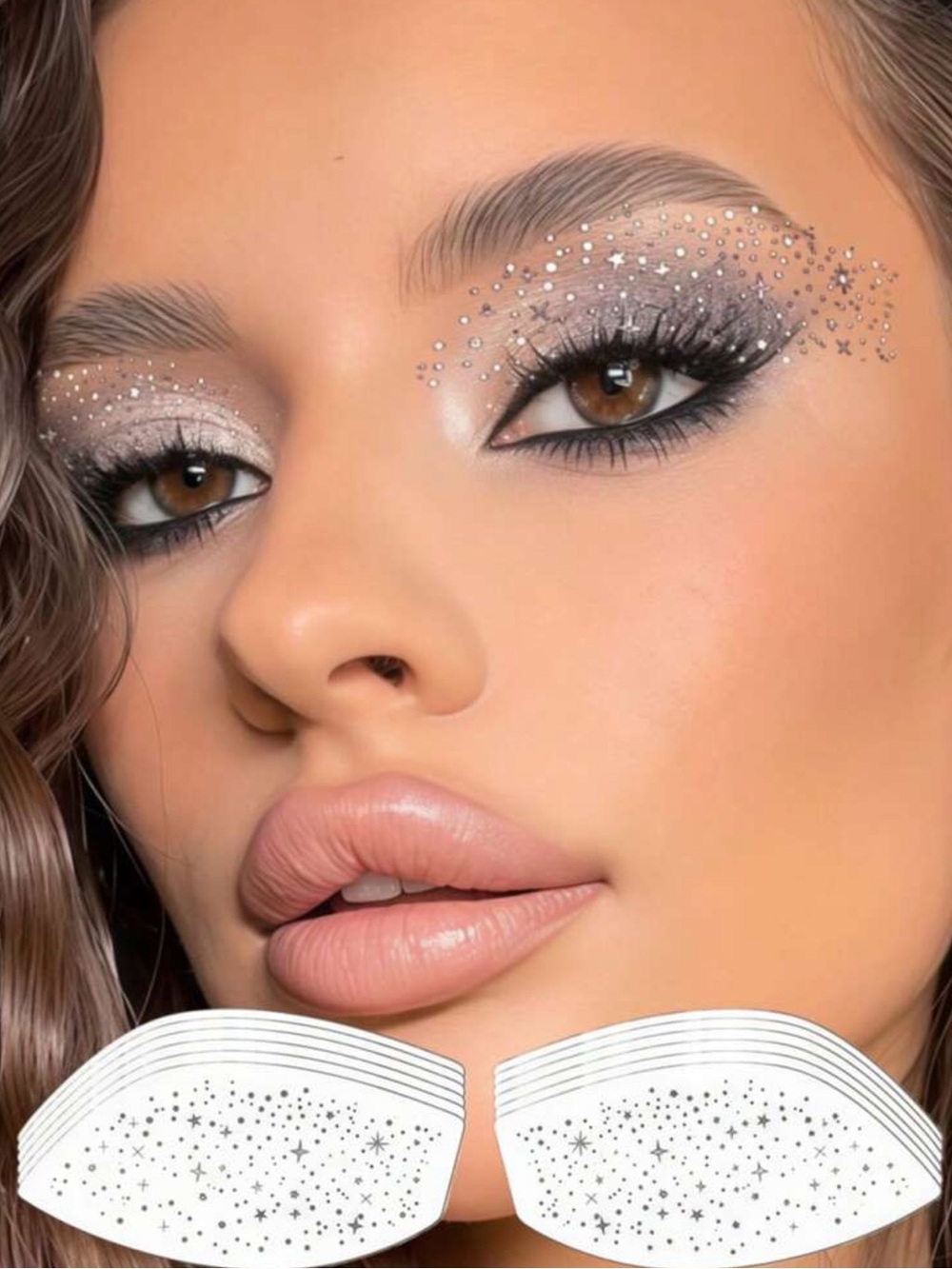 6 Sheets Silver Glitter Eye Tattoos Waterproof Eyeshadow Stickers Temporary